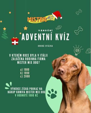 🎄 Adventní kvíz s Mister Mix Dog! Máme pro vás překvapení! Každou adventní neděli rozdáme dárkový poukaz v hodnotě 1000 Kč...