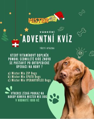 🎄 Adventní kvíz s Mister Mix Dog! Máme pro vás překvapení! Každou adventní neděli rozdáme dárkový poukaz v hodnotě 1000 Kč...